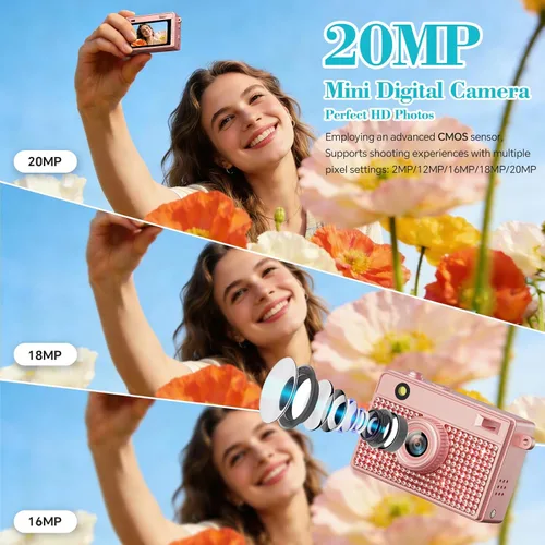 Miniatura 3 de Mini cámara – Mini cámara digital 2K con tarjeta de 16 GB, batería de larga duración, vlog de viaje y sesión de fotos en cualquier momento, Oro rosa