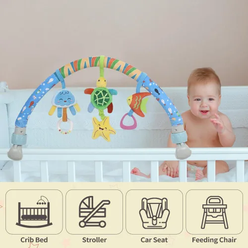 Miniatura 2 de Caterbee Barra de juguete para bebé con clip para cuna y cochecito de bebé, juguete de arco de viaje, moisés para niños pequeños (estrella)