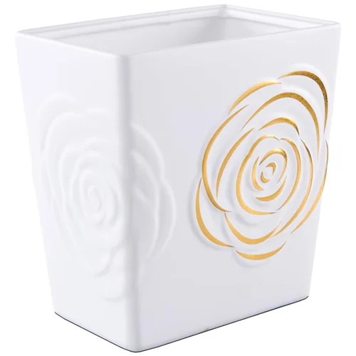 Miniatura 11 de Basurero de cerámica beige con rosa – Cubo de basura pequeño de 2.5 galones para baño y cocina, cesta de basura decorativa para dormitorio, oficina