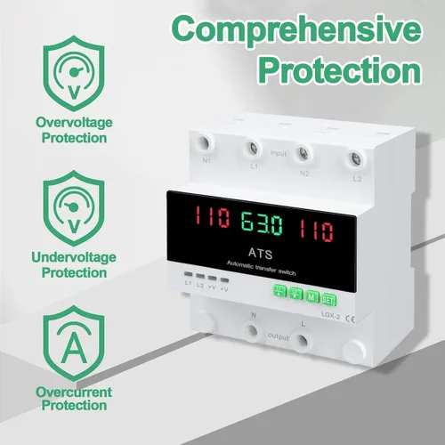 Miniatura 2 de Interruptor de transferencia automática/manual de 63A 110V, selector de fase de prioridad L1, pantalla LED, montaje en carril DIN, 50/60Hz, ATS