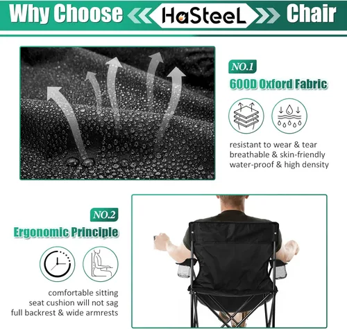 Miniatura 4 de HaSteeL Silla de Camping, Silla Plegable Extra Grande para Adultos, Silla de Campamento Plegable con Portavasos, Portátil para Pesca al Aire Libre