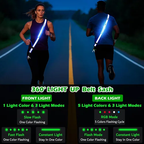 Miniatura 5 de Cinturón reflectante LED, luz LED recargable, equipo de seguridad nocturna para caminar, equipo reflectante ajustable de alta visibilidad