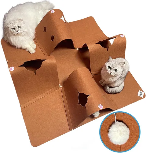 Miniatura 9 de Túnel de juguetes para gatos de interior, muebles interactivos de enriquecimiento para gatos con bola de felpa para animales pequeños, mascotas