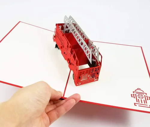 Miniatura 4 de Camión de bomberos - Tarjeta desplegable 3D para el día del padre, tarjeta desplegable de feliz aniversario, regalo de cumpleaños, tarjeta de camión