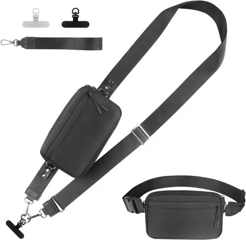 Miniatura 29 de YFWE Correa de clip and go para teléfono con cartera cruzada, cordón ajustable para teléfono con cartera RFID desmontable, correa universal