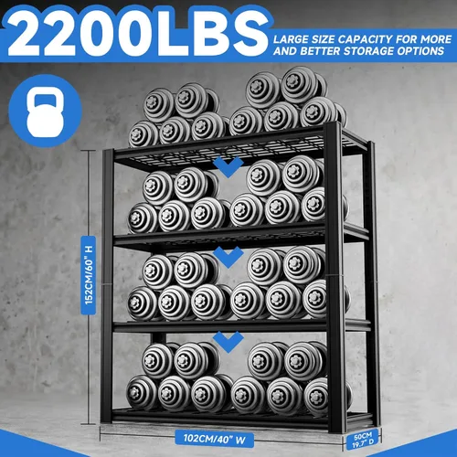 Miniatura 3 de Estante de garaje de 4 niveles de 40 pulgadas de ancho x 19.7 pulgadas de profundidad x 60 pulgadas de alto, estantería de metal resistente