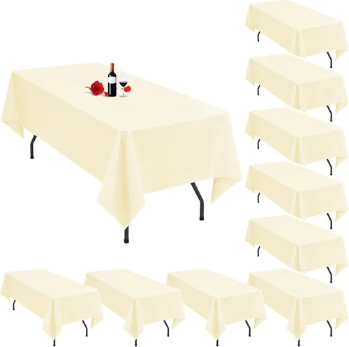 Miniatura 17 de Paquete de 10 manteles rectangulares de 60 x 102 pulgadas, color beige para mesas rectangulares de 6 pies, mantel rectangular de tela de poliéster