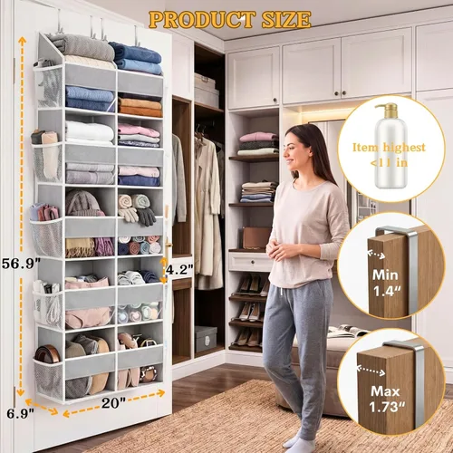 Miniatura 4 de Organizador para colocar sobre la puerta, 5 niveles extra grande detrás de la puerta con 10 bolsillos delanteros grandes y 10 bolsillos de malla