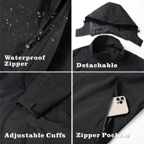 Miniatura 24 de GIISAM Chaqueta de lluvia para hombre, impermeable, ligera, para exteriores, rompevientos con capucha