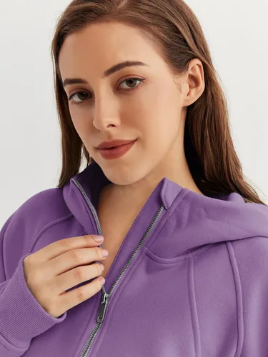 Miniatura 4 de WYNNQUE Sudadera corta con capucha para mujer, manga larga, forro polar, media cremallera, ropa de otoño