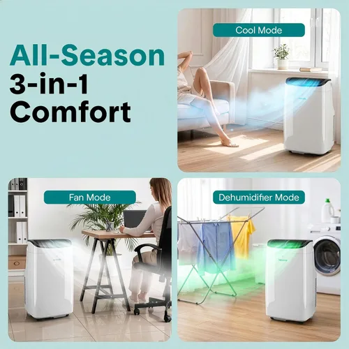 Miniatura 4 de SereneLife Aire acondicionado portátil de 8,000 BTU con deshumidificador y ventilador, unidad de CA portátil con WiFi para control de clima de área