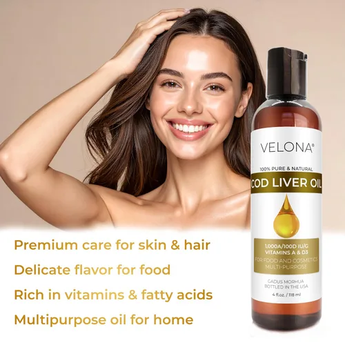 Miniatura 5 de velona Aceite de hígado de bacalao – 4 onzas líquidas 1,000A/100D UI/g Omega 3 Vitaminas A y D3 Aceite nórdico de origen sostenible del Ártico