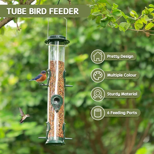 Miniatura 4 de Alimentador de metal para pájaros silvestres, alimentador de semillas de pájaros silvestres, alimentador de aluminio de seis puertos, tubo sólido