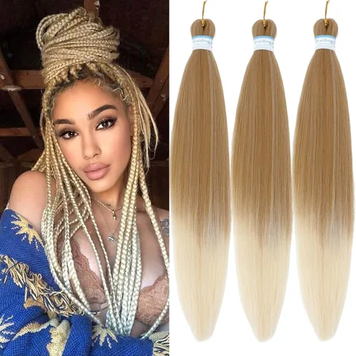 Miniatura 8 de Extensiones de cabello trenzado preestiradas para mujer, trenzas de caja, suave, sintético, sin nudos, textura Yaki, ajuste de agua caliente