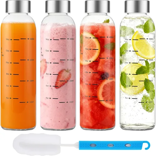 Miniatura 12 de Botellas de vidrio para jugo con tapas, botellas de agua de vidrio reutilizables de 25 onzas con tapas de acero inoxidable, paquete de 6, sin BPA, a