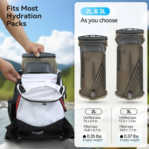 Miniatura 5 de MARCHWAY Bolsa de hidratación ligera de TPU de 2L/3L para paquetes de hidratación, bolsa de depósito de agua de boca ancha con asa de transporte Gris
