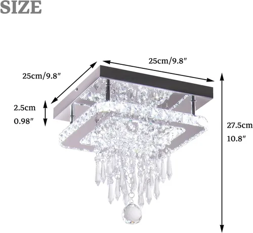 Miniatura 3 de Candelabro cuadrado de cristal moderno, lámpara LED de techo de cristal empotrada para comedor, dormitorio, sala de estar, pasillo (blanco)
