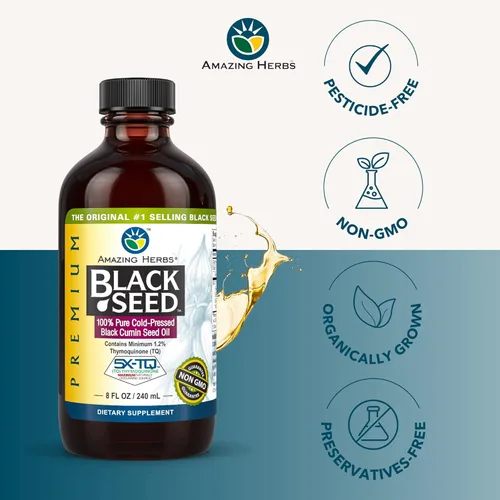 Miniatura 3 de Amazing Herbs Aceite de semilla negra de alta calidad, sin gluten, sin OMG, prensado en frío, Nigella sativa ayuda a la salud digestiva, apoyo