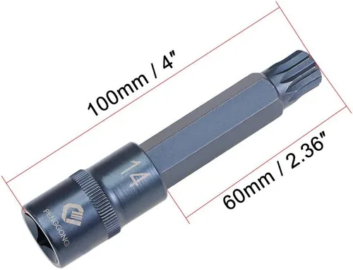 Miniatura 2 de uxcell 1/2" Drive x M14 (0.551 in) Triple Square Spline Bit Socket, brocas de acero S2, enchufes CR-V 4" de longitud (solo para uso manual)