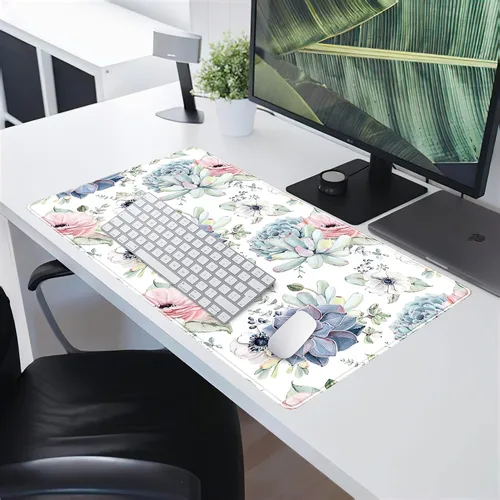 Miniatura 5 de Tapete de escritorio de acuarela suculentas, protector de escritorio de rosas suculentas, alfombrilla de mouse grande para juegos, base de goma