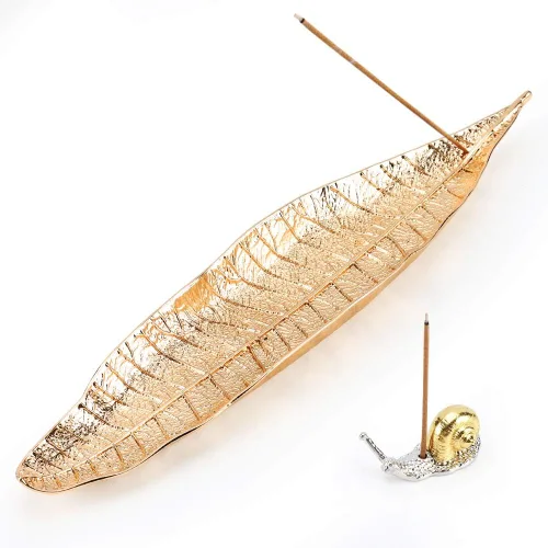 Miniatura 8 de Accmor Juego de soportes para incienso, quemador de incienso de hojas y caracoles, colector de cenizas de incienso, soporte para varillas de Cobre