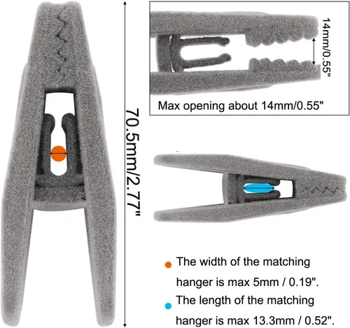 Miniatura 5 de Paquete de 20 clips de terciopelo para colgar pantalones grises, clips de terciopelo fuertes, perfectos para perchas finas de terciopelo (gris)