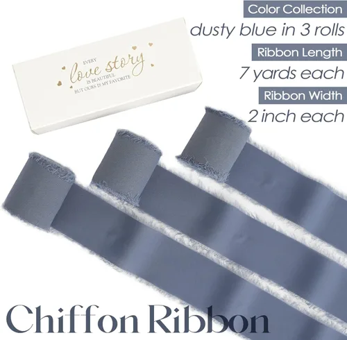 Miniatura 2 de MEEDEE Cinta de gasa azul oscuro de 2 pulgadas, cinta deshilachada de gasa azul polvoriento para manualidades, cintas de gasa de seda para envolver