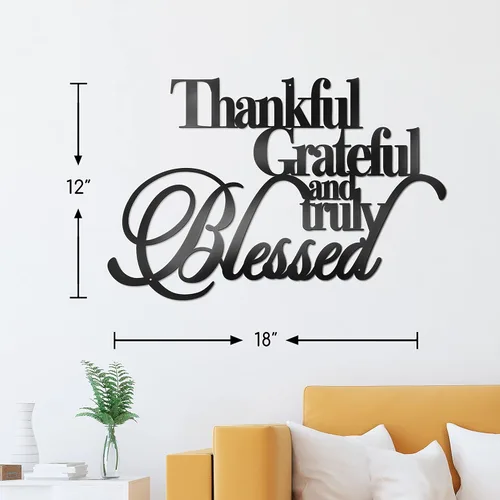 Miniatura 5 de Vivegate Decoración de pared con texto en inglés «Thankful Grateful Blessed» – Home Thankful Iron Wall Decor Blessed Letreros de pared