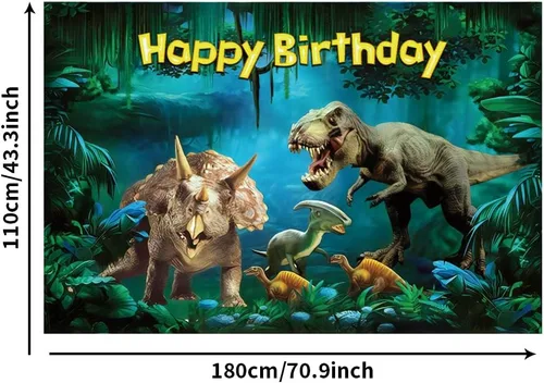 Miniatura 5 de Renaiss Cartel de feliz cumpleaños de 6 x 3.6 pies, decoración de fiesta de dinosaurios, jurásico, cretácico, selva, loca, aventura, fondo