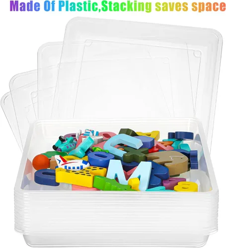 Miniatura 4 de Maitys Paquete de 15 bandejas de arte de plástico de 12 x 16 pulgadas, bandejas sensoriales para proyectos de bricolaje, pintura, cuentas, joyería