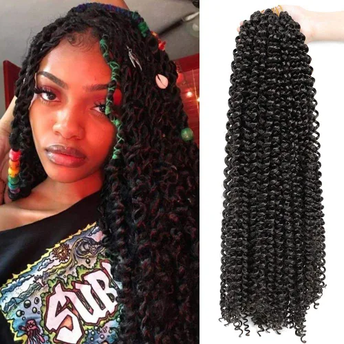 Miniatura 19 de Dansama - 7 paquetes de extensiones de cabello trenzado ondulado Passion Twist, extensiones de cabello de trenzas con ganchillo estilo mariposa, #1B
