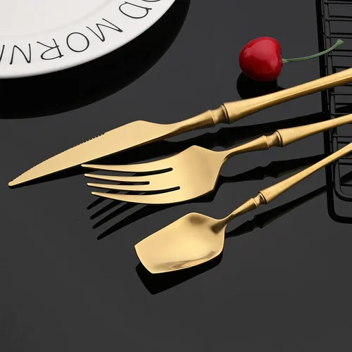 Miniatura 4 de JASHII Juego de cubiertos mate de 8 piezas de acero inoxidable 304 con acabado satinado con mango de cintura pequeño, juego de cubiertos de servicio