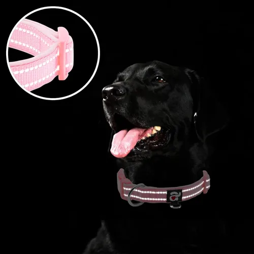 Miniatura 4 de azuza Collar reflectante para perro, de neopreno suave acolchado con anillo para etiqueta de identificación, ajustable para cachorros y perros Rosa