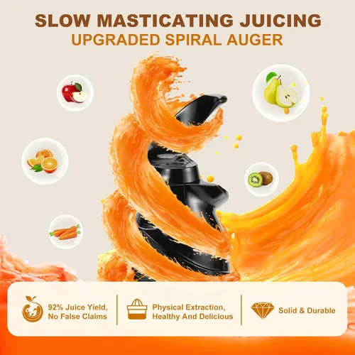 Miniatura 5 de Máquinas exprimidoras, exprimidor de prensa en frío con canal de alimentación grande de 4.2 pulgadas, máquina extractor de jugo lento de fruta