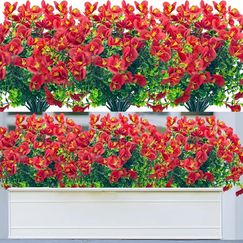 Miniatura 15 de 8 paquetes de flores artificiales para exteriores, resistentes a los rayos UV, flores de plástico sintético para exteriores, patio, jardín, porche