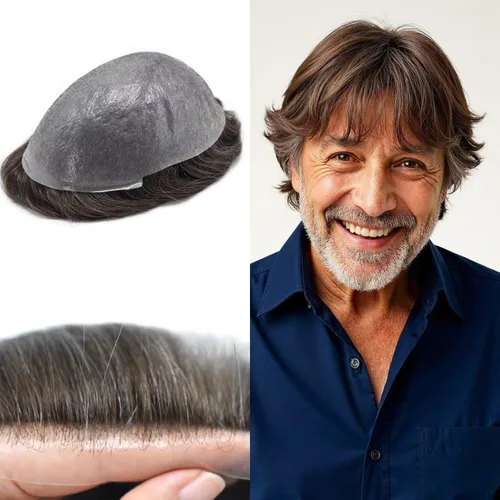 Miniatura 48 de FNY HAIR - Tupé para hombres, sistema de cabello humano, piel ultrafina, PU con bucle en V, prótesis de cabello natural para hombres, #1B05 1B# OFF