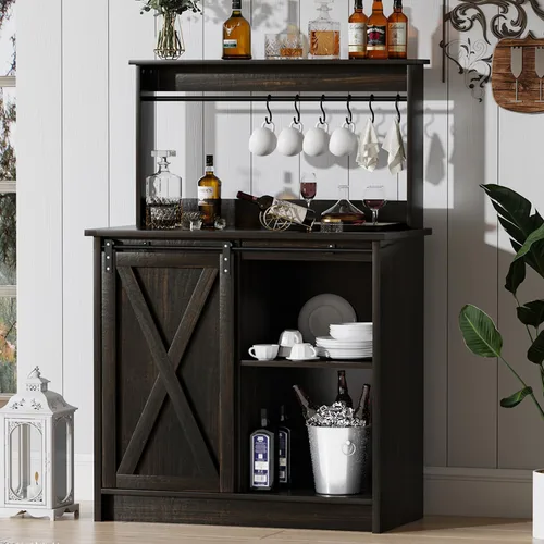 Miniatura 6 de 4ever2buy - Gabinete de café-bar de granja con aparador, gabinete de buffet de 31 pulgadas con puerta corrediza de granero, gabinete de barra