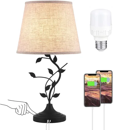 Miniatura 11 de Kakanuo Lámpara de mesa para mesita de noche, lámpara para sala de estar con puertos de carga USB-A y USB-C, lámpara de dormitorio alta tradicional