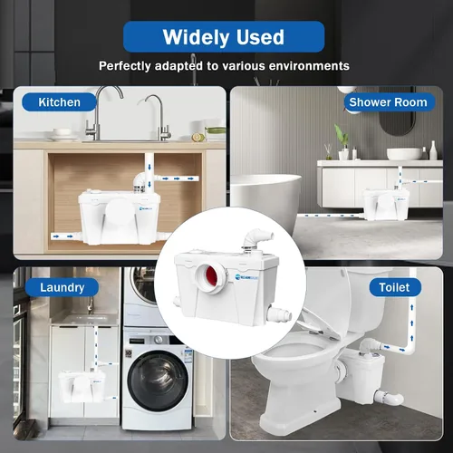 Miniatura 6 de Bomba maceradora de 500 W para macerar la bomba de alcantarillado del inodoro con 4 entradas de agua aguas residuales domésticas baño fregadero