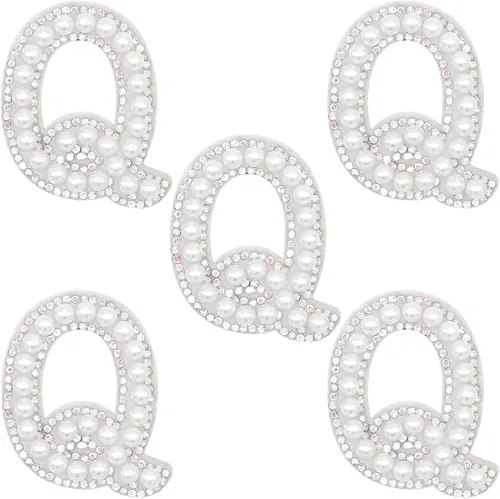 Miniatura 7 de Parche de letras A-Z para planchar con diamantes de imitación brillantes de perlas del alfabeto inglés, parche de costura para vestido de novia