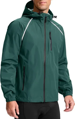 Miniatura 12 de Bikewa - Chaqueta de lluvia para hombre, impermeable, para ciclismo, con capucha, ligera, plegable, cortavientos para bicicleta, chaqueta de running