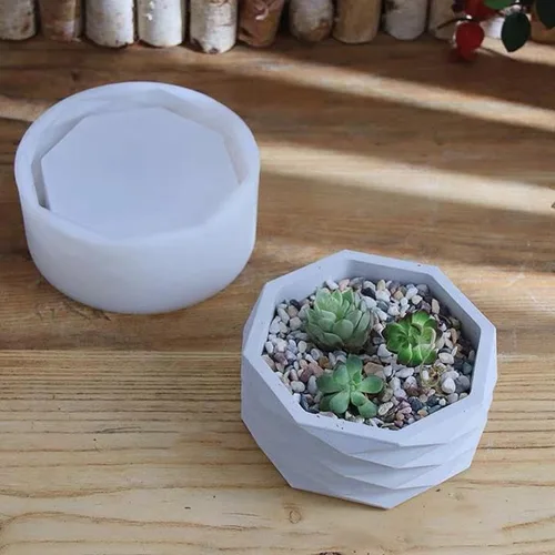 Miniatura 2 de Moldes de silicona para macetas de resina epoxi, molde geométrico redondo grande para jarrón de hormigón, arcilla para suculentas, molde para rombo