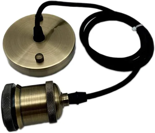 Miniatura 5 de Icole Lámpara colgante vintage, estilo industrial retro moderno E26 E27 soporte de lámpara cromado negro, rosa de techo negro, cable flexible