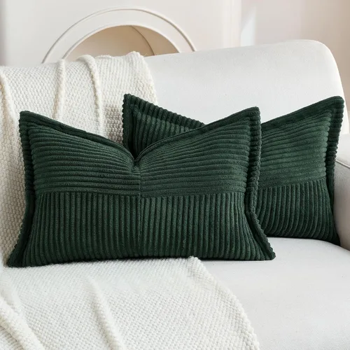 Miniatura 41 de HAUSSY Paquete de 2 fundas de almohada de 22 x 22 pulgadas, fundas decorativas de pana suave, estilo bohemio a rayas sólidas, fundas de cojín