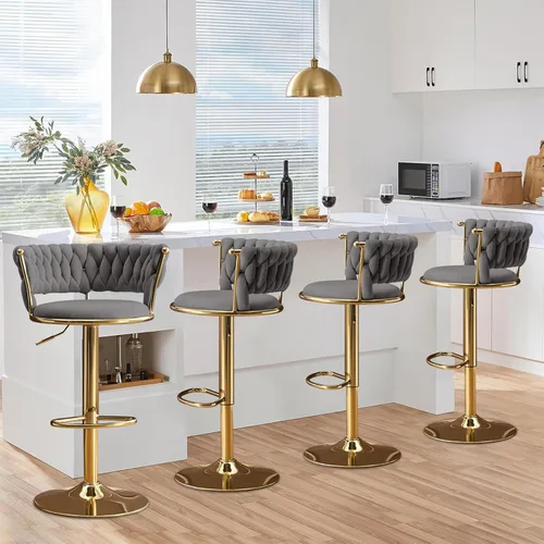 Miniatura 13 de Velvet Bar Stools Set of 1, Swivel Counter Height Barstools with Woven Backrest, Adjustable Height Bar Stools for Kitchen Island, Home Bar, Pub