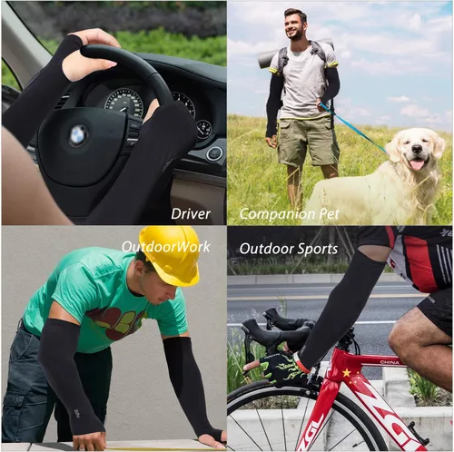 Miniatura 7 de QXURkut Mangas de brazo para mujeres y hombres, 5 pares de mangas de compresión deportivas con protección UV UPF50 para cubrir brazos, agujero