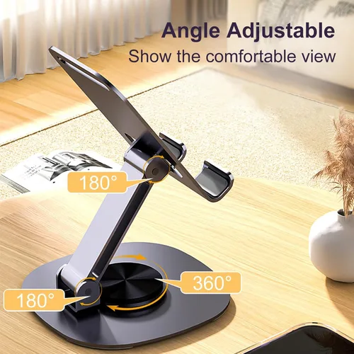 Miniatura 2 de ONCHEER Soporte de teléfono giratorio de 360° para escritorio, soporte portátil y plegable para teléfono celular para oficina y cocina, soporte