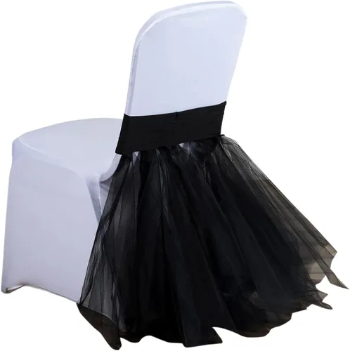 Miniatura 8 de Efavormart - Falda de tul elástica para boda, fiesta, boda, color negro, para banquetes y catering, Negro