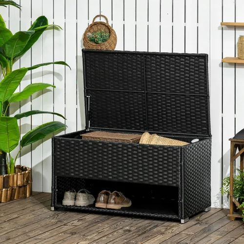 Miniatura 2 de Outsunny Caja de cubierta y almacenamiento de zapatos, toallero de mimbre de ratán PE con forro para interiores, exteriores, cojines de muebles