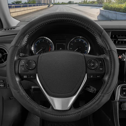 Miniatura 18 de Motor Trend GripDrive - Funda de cuero negro sintético para volante de automóvil, camión, camioneta, SUV, tamaño pequeño de 14 pulgadas, funda